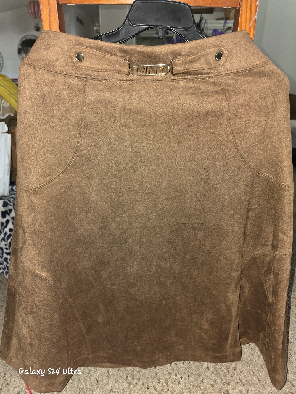 Marc New York Brown Suede Skirt with Branded Accent
